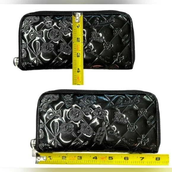 CHANEL Precious Symbols Black Patent Quilted Leather Zippy Wallet - Picture 5 of 13